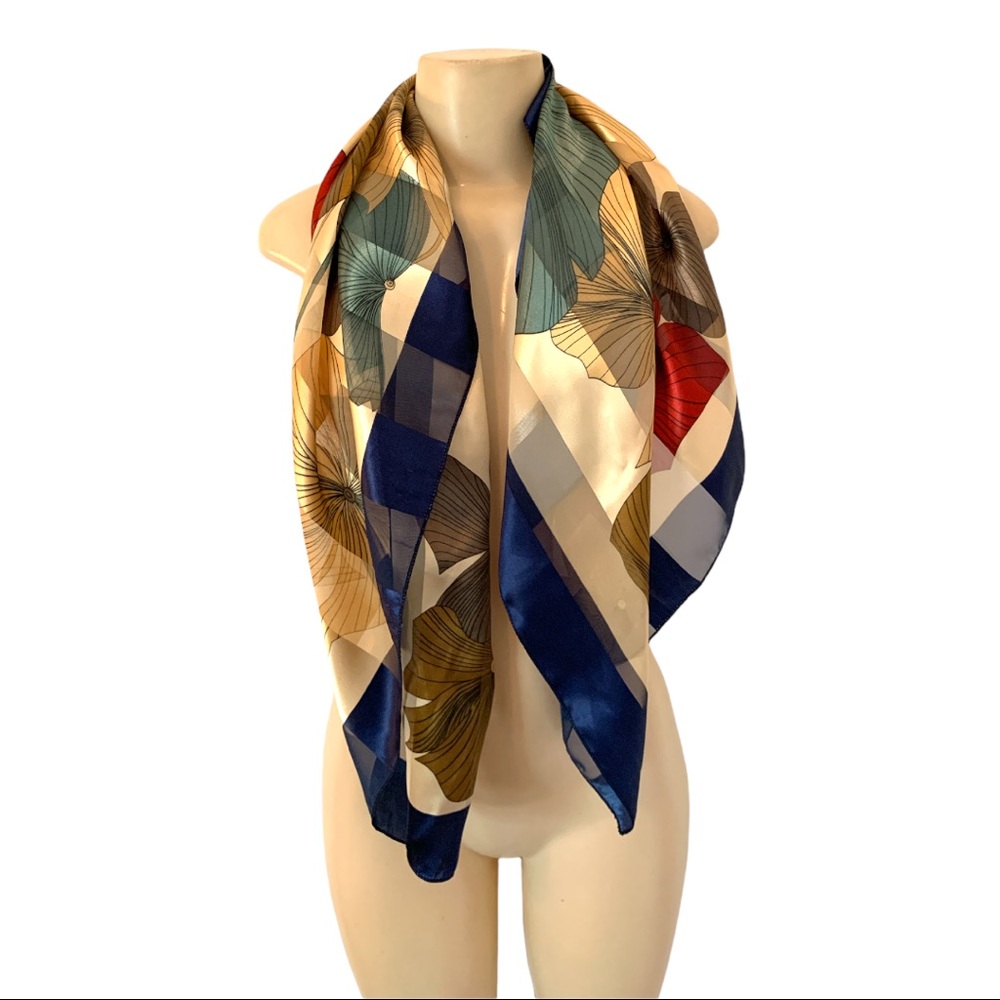 Silky Leaf Motif Multicoloured Wrap Around Fashion Scarf